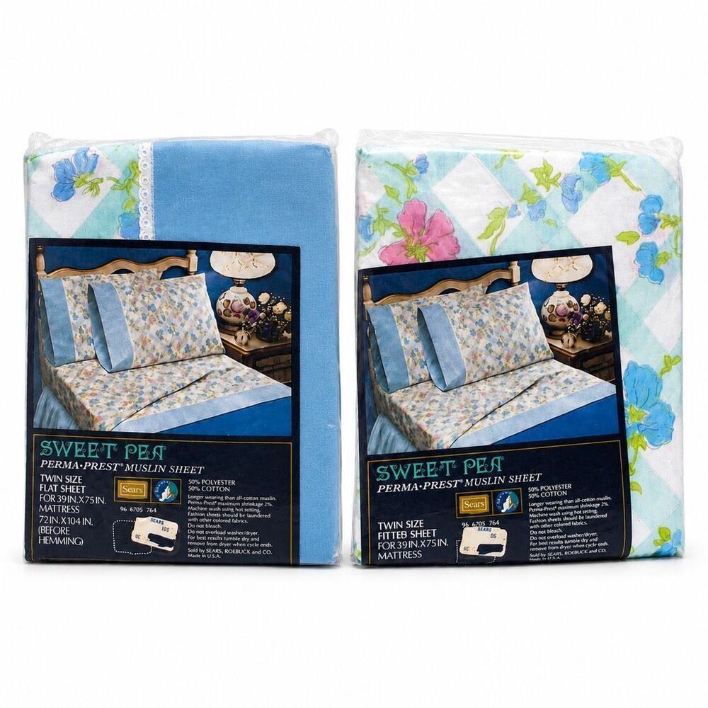 Vintage Sears Sweet Pea Twin Sheet Set NOS Floral Cottagecore 70s Bedding